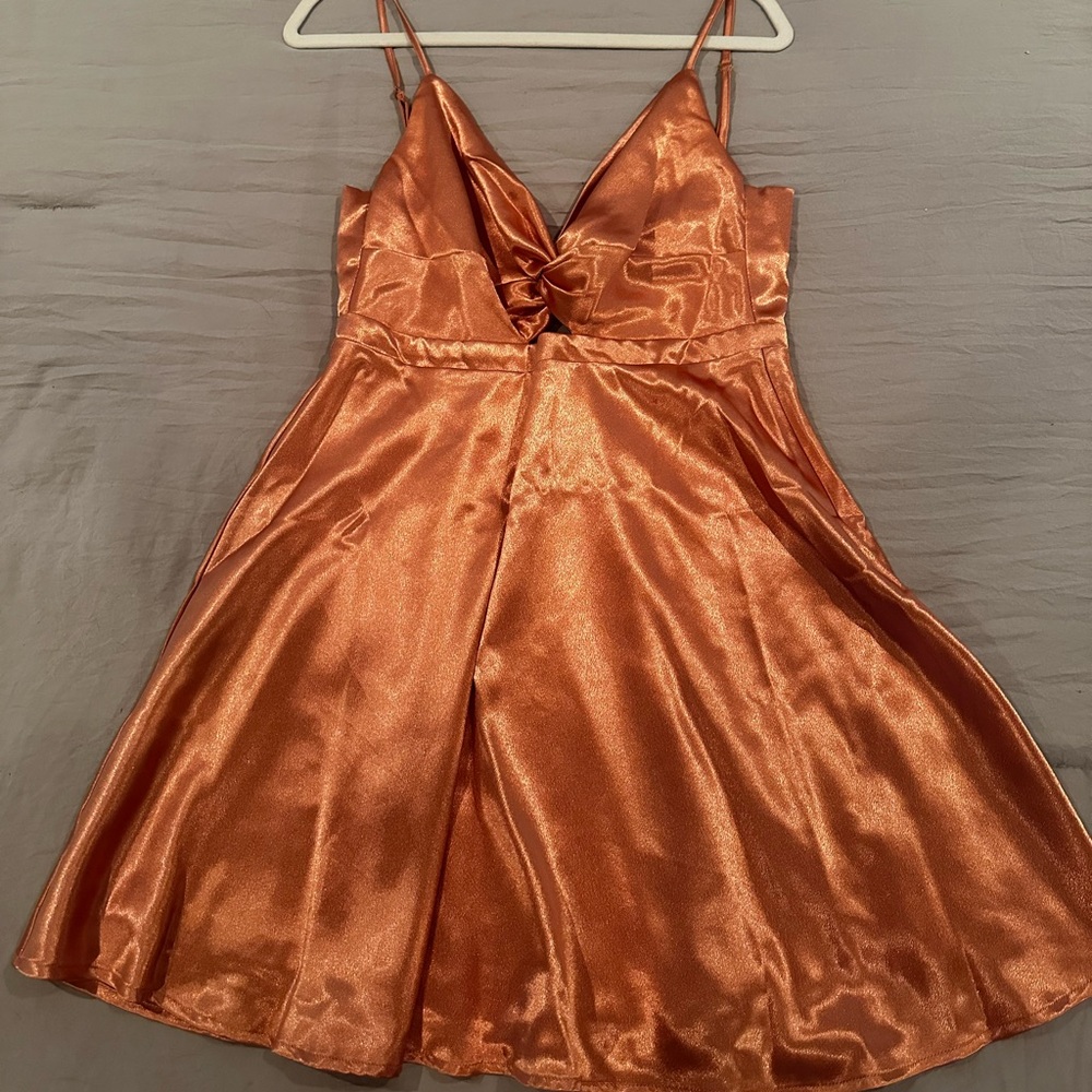 Satin Peachy Pink Mini Dress with Spaghetti Straps